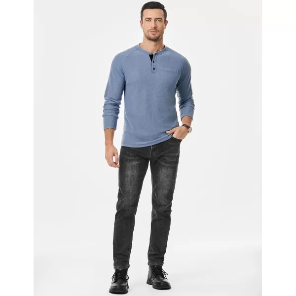 JMIERR Men's Waffle Henley Shirts Crewneck Long Sleeve Button Casual T-Shirt with Pocket