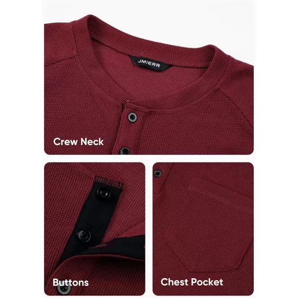 JMIERR Men's Waffle Henley Shirts Crewneck Long Sleeve Button Casual T-Shirt with Pocket