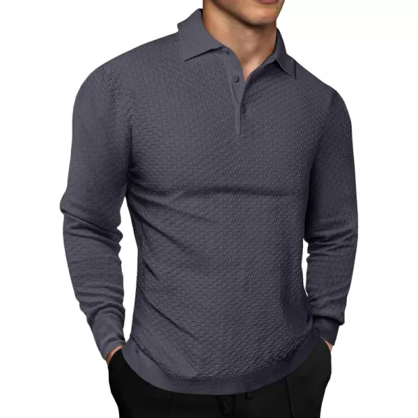 JMIERR Mens Knit Polo Shirts Casual Button Down Long Sleeve Textured Dress Shirts Classic Lightweight Pullover Sweater