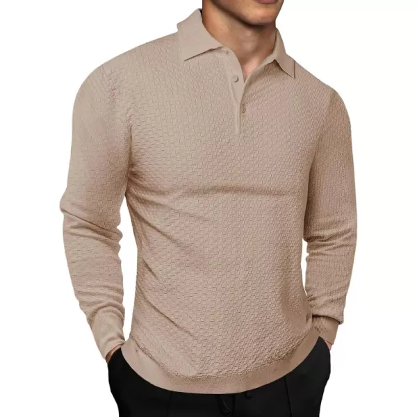 JMIERR Mens Knit Polo Shirts Casual Button Down Long Sleeve Textured Dress Shirts Classic Lightweight Pullover Sweater
