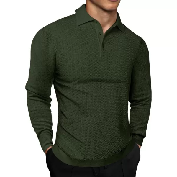 JMIERR Mens Knit Polo Shirts Casual Button Down Long Sleeve Textured Dress Shirts Classic Lightweight Pullover Sweater