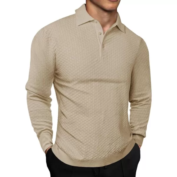 JMIERR Mens Knit Polo Shirts Casual Button Down Long Sleeve Textured Dress Shirts Classic Lightweight Pullover Sweater