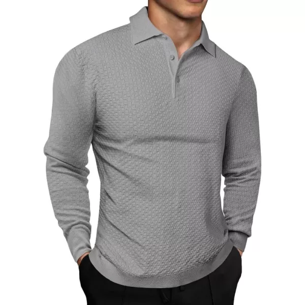 JMIERR Mens Knit Polo Shirts Casual Button Down Long Sleeve Textured Dress Shirts Classic Lightweight Pullover Sweater