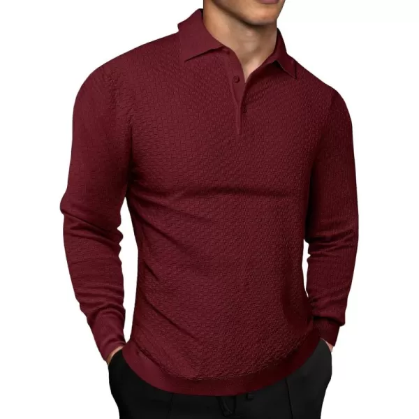 JMIERR Mens Knit Polo Shirts Casual Button Down Long Sleeve Textured Dress Shirts Classic Lightweight Pullover Sweater