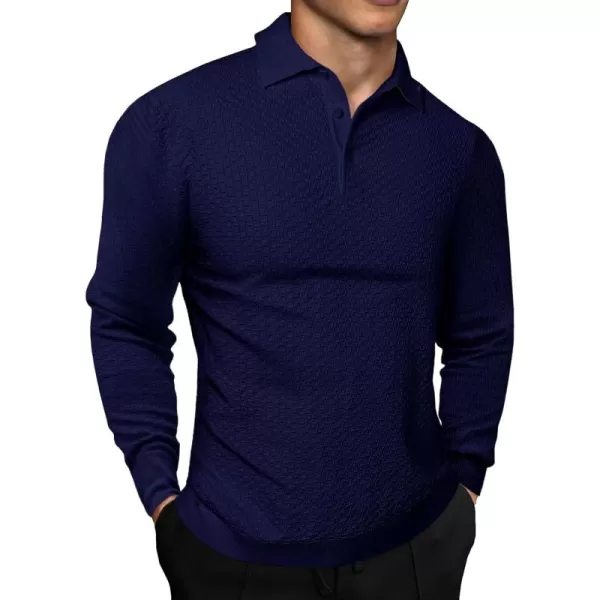 JMIERR Mens Knit Polo Shirts Casual Button Down Long Sleeve Textured Dress Shirts Classic Lightweight Pullover Sweater