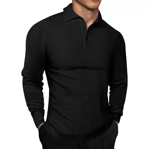JMIERR Mens Knit Polo Shirts Casual Button Down Long Sleeve Textured Dress Shirts Classic Lightweight Pullover Sweater