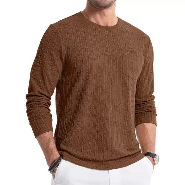 JMIERR Men's Long Sleeve Shirts Casual Crewneck Pullover T-Shirt Stretch Textured Knit Tee with Pocket