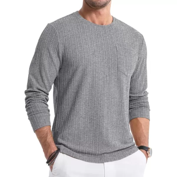 JMIERR Men's Long Sleeve Shirts Casual Crewneck Pullover T-Shirt Stretch Textured Knit Tee with Pocket
