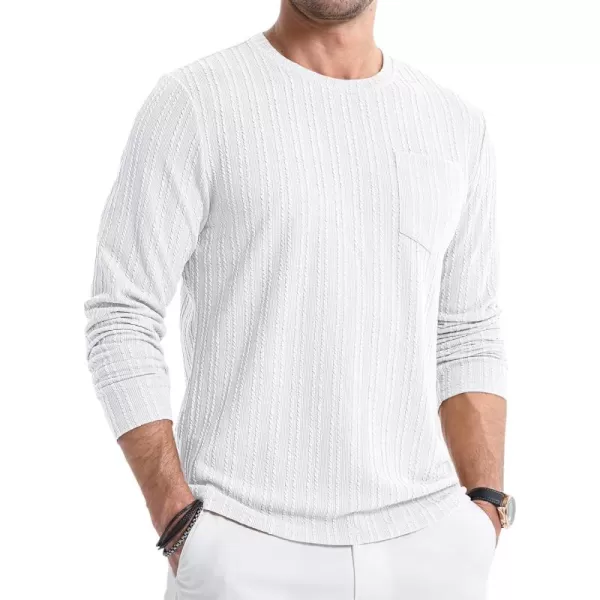 JMIERR Men's Long Sleeve Shirts Casual Crewneck Pullover T-Shirt Stretch Textured Knit Tee with Pocket