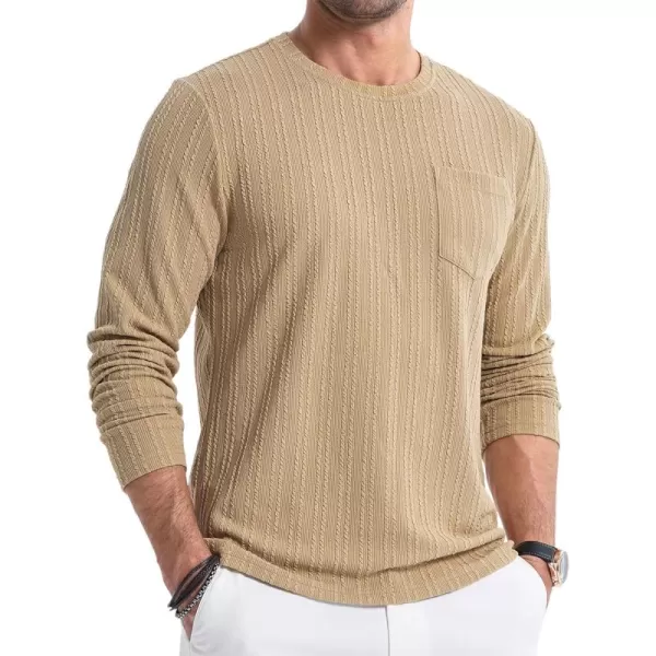 JMIERR Men's Long Sleeve Shirts Casual Crewneck Pullover T-Shirt Stretch Textured Knit Tee with Pocket