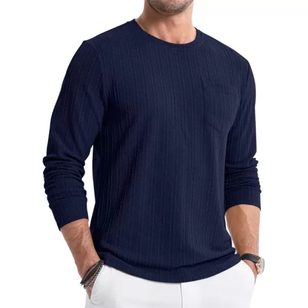 JMIERR Men's Long Sleeve Shirts Casual Crewneck Pullover T-Shirt Stretch Textured Knit Tee with Pocket