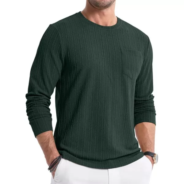 JMIERR Men's Long Sleeve Shirts Casual Crewneck Pullover T-Shirt Stretch Textured Knit Tee with Pocket