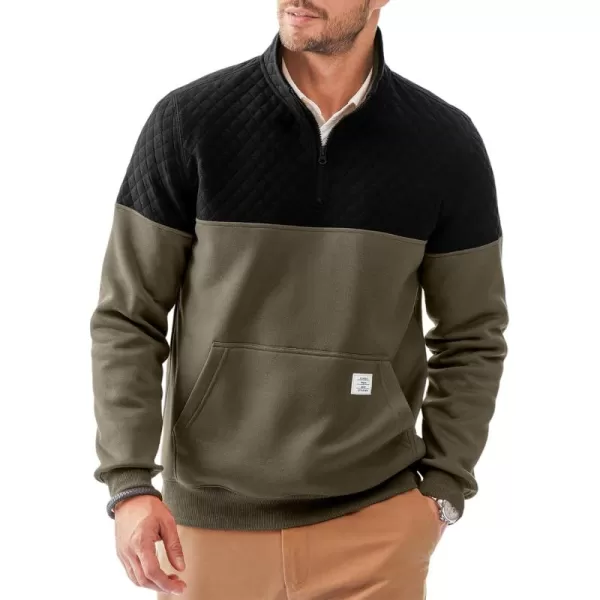 JMIERR Men's Quarter Zip Pullover Quilted Sweatshirt Pullover Long Sleeve Stand Collar Sweater Color Block Sweatshirt