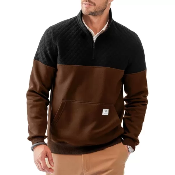 JMIERR Men's Quarter Zip Pullover Quilted Sweatshirt Pullover Long Sleeve Stand Collar Sweater Color Block Sweatshirt