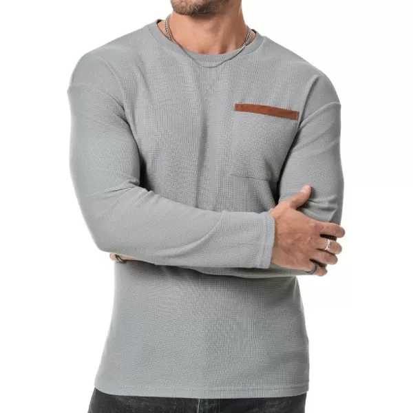 JMIERR Men's T-Shirt Waffle Textured Knit Drop-Shoulder Long Sleeve Tops Hipster Hip Hop Longline Crewneck Tees with Pocket
