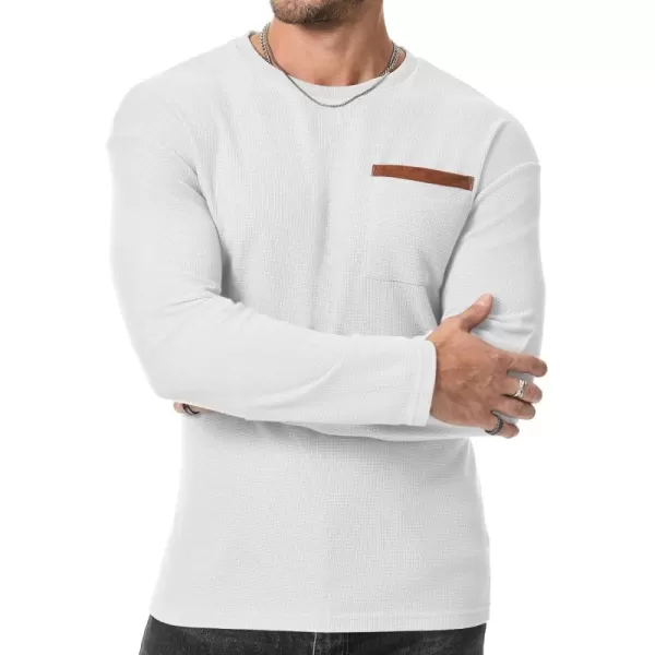 JMIERR Men's T-Shirt Waffle Textured Knit Drop-Shoulder Long Sleeve Tops Hipster Hip Hop Longline Crewneck Tees with Pocket