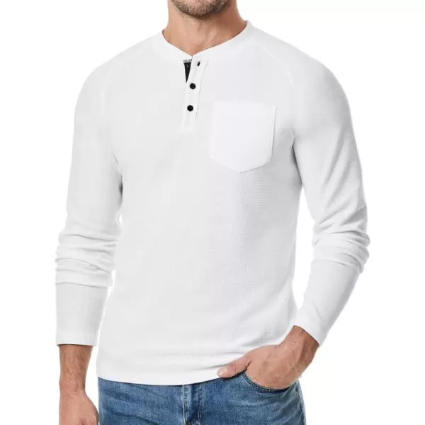 JMIERR Men's Waffle Henley Shirts Crewneck Long Sleeve Button Casual T-Shirt with Pocket