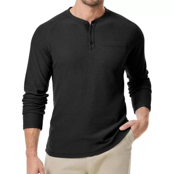 JMIERR Men's Waffle Henley Shirts Crewneck Long Sleeve Button Casual T-Shirt with Pocket