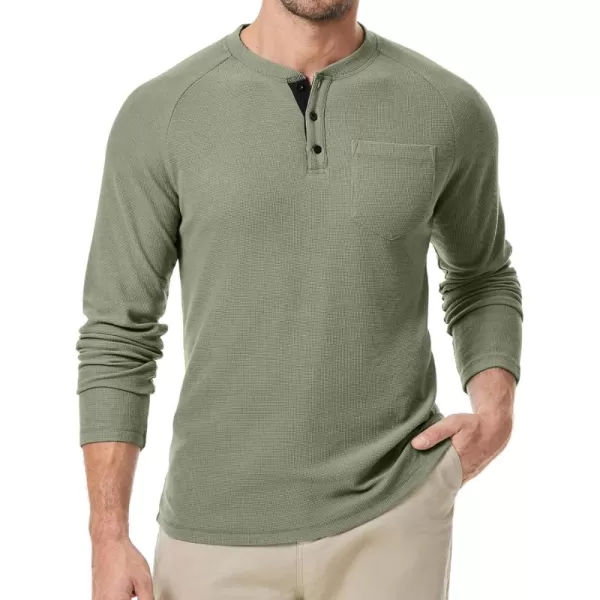 JMIERR Men's Waffle Henley Shirts Crewneck Long Sleeve Button Casual T-Shirt with Pocket