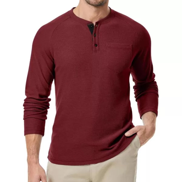 JMIERR Men's Waffle Henley Shirts Crewneck Long Sleeve Button Casual T-Shirt with Pocket