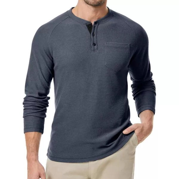 JMIERR Men's Waffle Henley Shirts Crewneck Long Sleeve Button Casual T-Shirt with Pocket