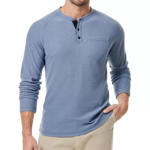 JMIERR Men's Waffle Henley Shirts Crewneck Long Sleeve Button Casual T-Shirt with Pocket