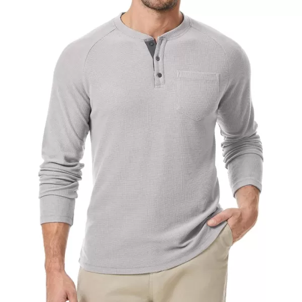 JMIERR Men's Waffle Henley Shirts Crewneck Long Sleeve Button Casual T-Shirt with Pocket