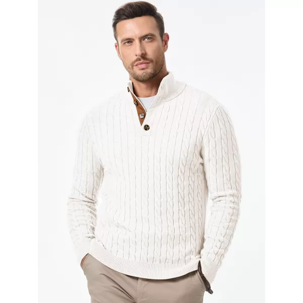 JMIERR Men's Cable Knit Pullover Sweater Casual Long Sleeve Stand Collar Button Knitted Sweaters