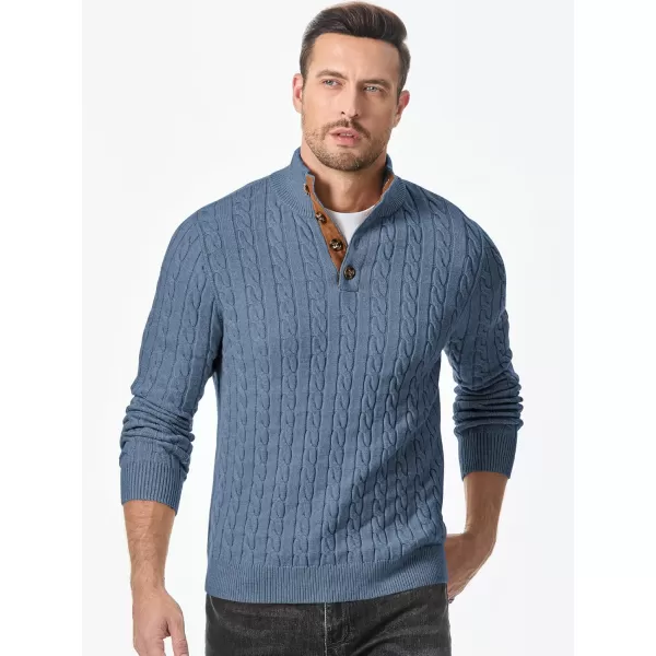 JMIERR Men's Cable Knit Pullover Sweater Casual Long Sleeve Stand Collar Button Knitted Sweaters