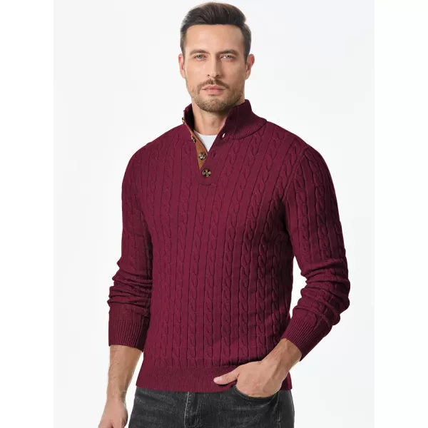 JMIERR Men's Cable Knit Pullover Sweater Casual Long Sleeve Stand Collar Button Knitted Sweaters