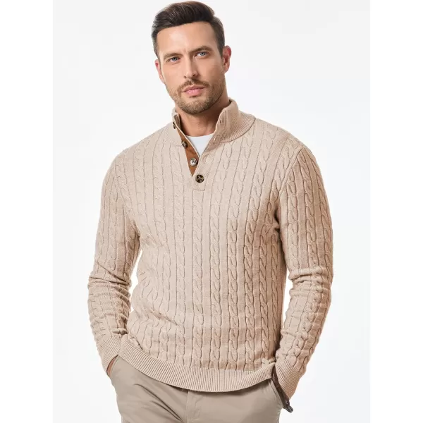 JMIERR Men's Cable Knit Pullover Sweater Casual Long Sleeve Stand Collar Button Knitted Sweaters