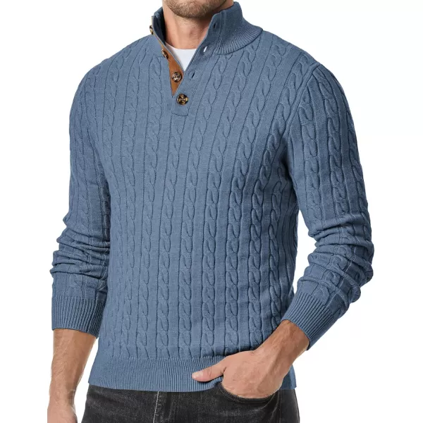 JMIERR Men's Cable Knit Pullover Sweater Casual Long Sleeve Stand Collar Button Knitted Sweaters