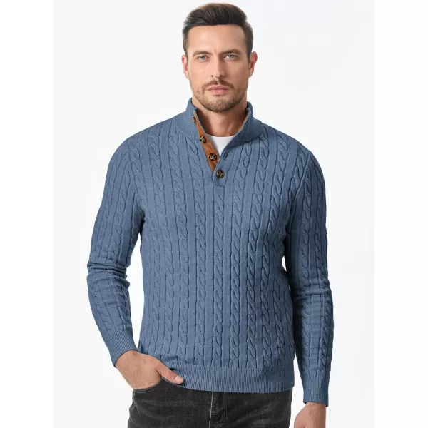 JMIERR Men's Cable Knit Pullover Sweater Casual Long Sleeve Stand Collar Button Knitted Sweaters