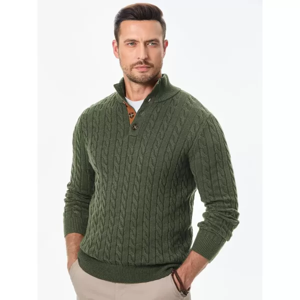 JMIERR Men's Cable Knit Pullover Sweater Casual Long Sleeve Stand Collar Button Knitted Sweaters