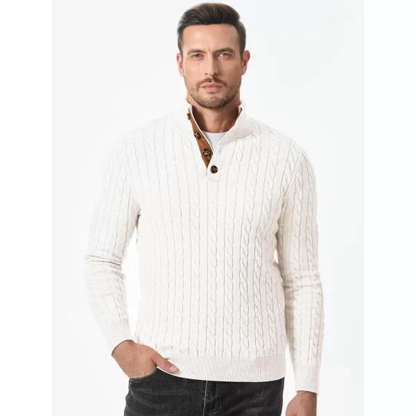 JMIERR Men's Cable Knit Pullover Sweater Casual Long Sleeve Stand Collar Button Knitted Sweaters