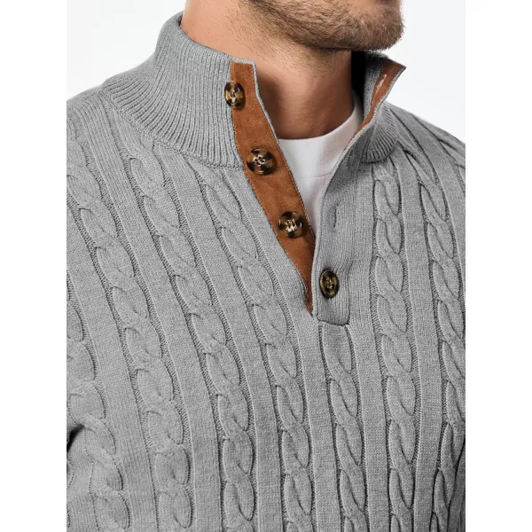 JMIERR Men's Cable Knit Pullover Sweater Casual Long Sleeve Stand Collar Button Knitted Sweaters