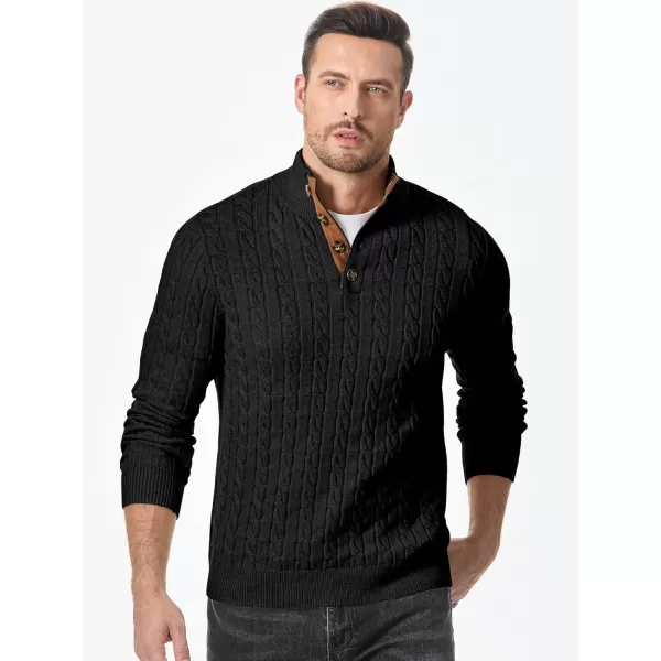 JMIERR Men's Cable Knit Pullover Sweater Casual Long Sleeve Stand Collar Button Knitted Sweaters
