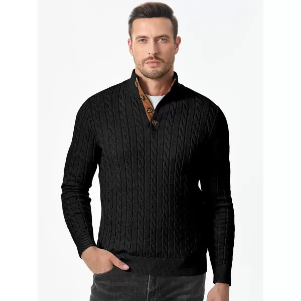 JMIERR Men's Cable Knit Pullover Sweater Casual Long Sleeve Stand Collar Button Knitted Sweaters