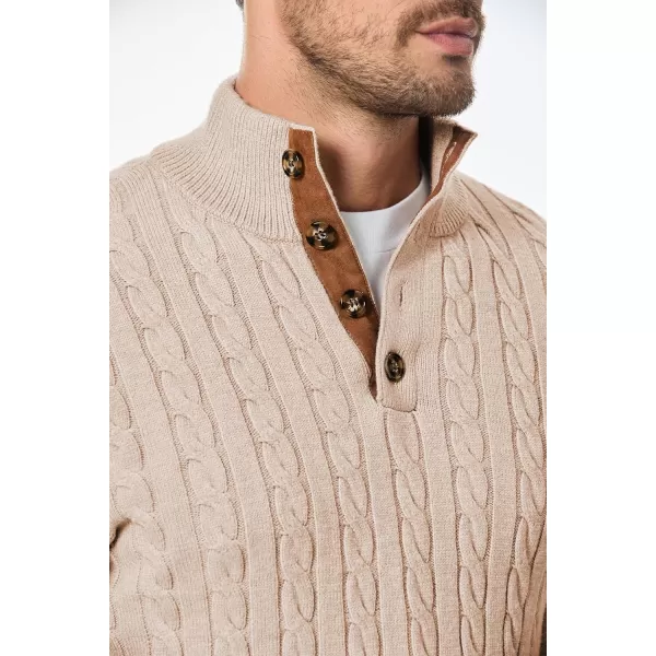 JMIERR Men's Cable Knit Pullover Sweater Casual Long Sleeve Stand Collar Button Knitted Sweaters