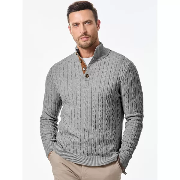 JMIERR Men's Cable Knit Pullover Sweater Casual Long Sleeve Stand Collar Button Knitted Sweaters