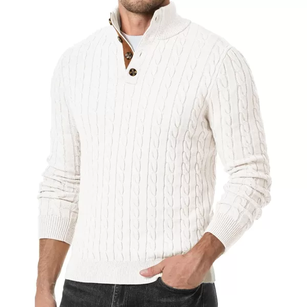 JMIERR Men's Cable Knit Pullover Sweater Casual Long Sleeve Stand Collar Button Knitted Sweaters