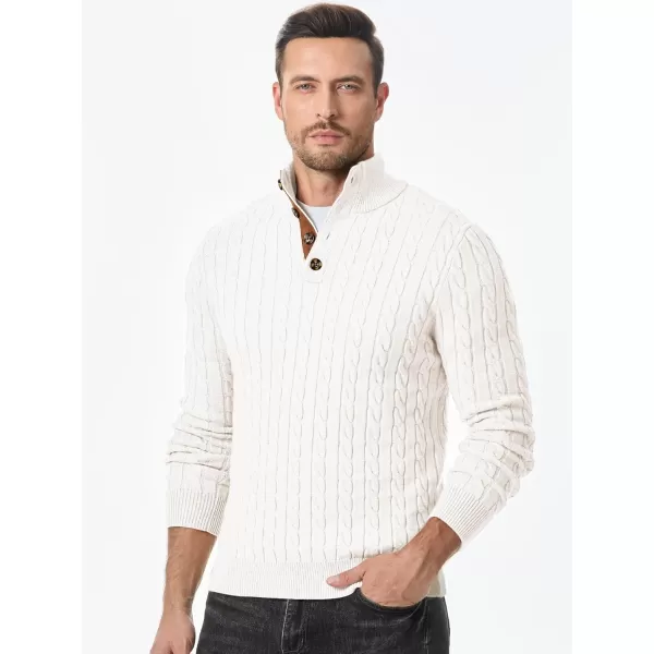 JMIERR Men's Cable Knit Pullover Sweater Casual Long Sleeve Stand Collar Button Knitted Sweaters