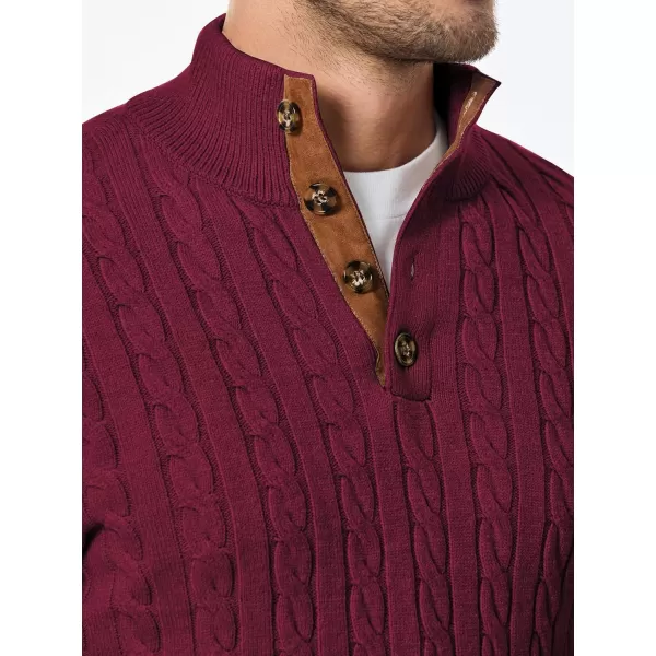 JMIERR Men's Cable Knit Pullover Sweater Casual Long Sleeve Stand Collar Button Knitted Sweaters