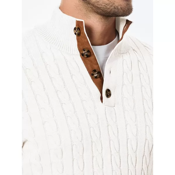 JMIERR Men's Cable Knit Pullover Sweater Casual Long Sleeve Stand Collar Button Knitted Sweaters