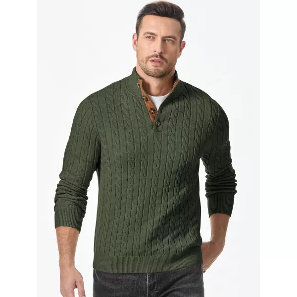 JMIERR Men's Cable Knit Pullover Sweater Casual Long Sleeve Stand Collar Button Knitted Sweaters