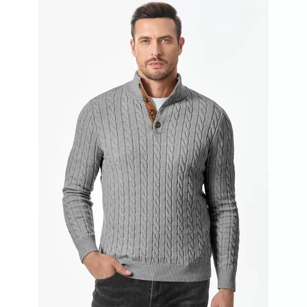 JMIERR Men's Cable Knit Pullover Sweater Casual Long Sleeve Stand Collar Button Knitted Sweaters