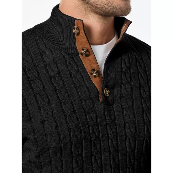 JMIERR Men's Cable Knit Pullover Sweater Casual Long Sleeve Stand Collar Button Knitted Sweaters