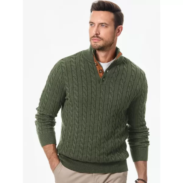 JMIERR Men's Cable Knit Pullover Sweater Casual Long Sleeve Stand Collar Button Knitted Sweaters