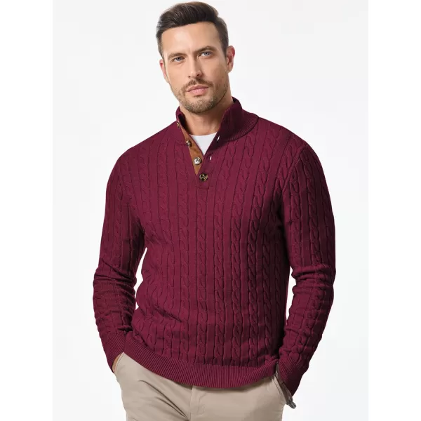 JMIERR Men's Cable Knit Pullover Sweater Casual Long Sleeve Stand Collar Button Knitted Sweaters