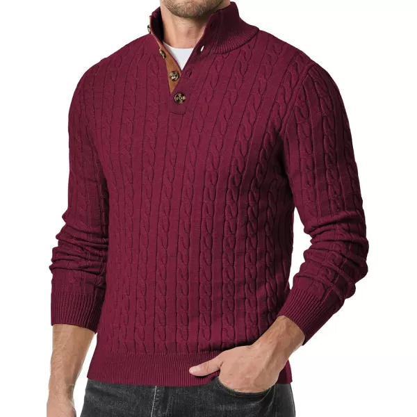JMIERR Men's Cable Knit Pullover Sweater Casual Long Sleeve Stand Collar Button Knitted Sweaters